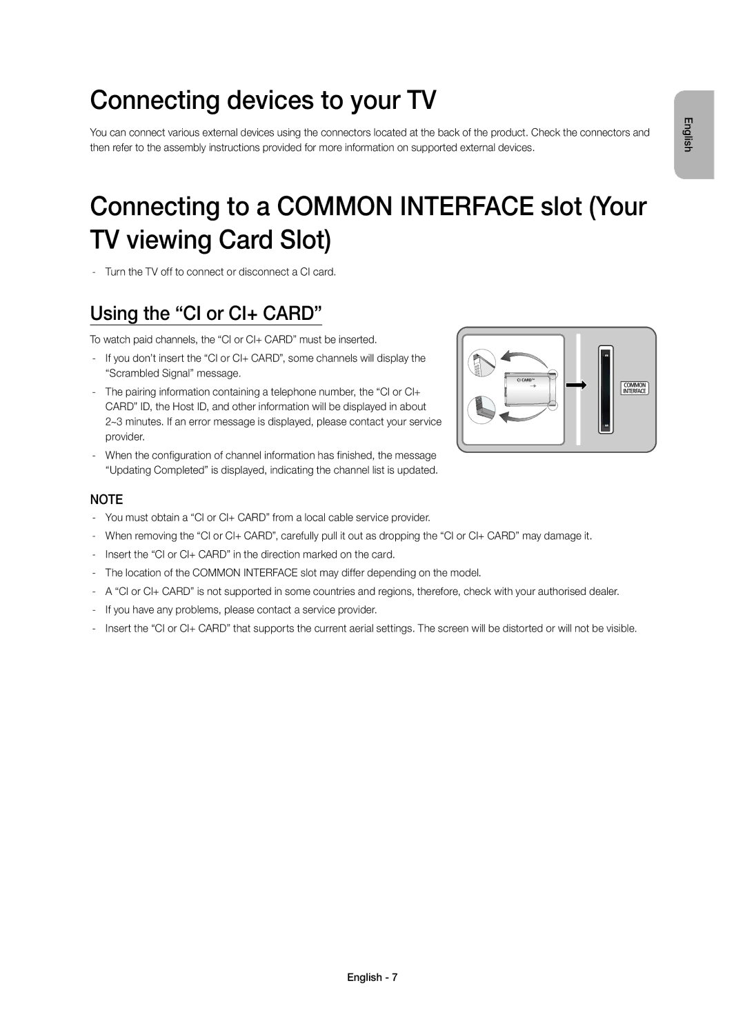 Samsung UE22H5605AKXXE, UE22H5615AKXXE manual Connecting devices to your TV, Using the CI or CI+ Card 