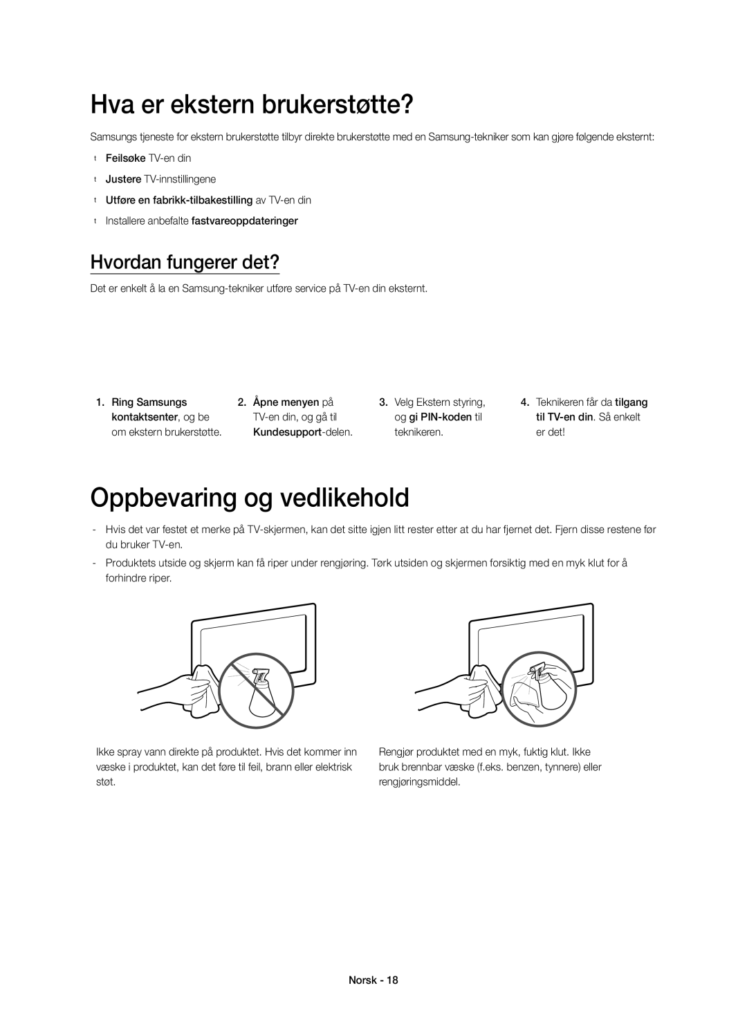 Samsung UE22H5615AKXXE, UE22H5605AKXXE manual Hva er ekstern brukerstøtte?, Oppbevaring og vedlikehold 