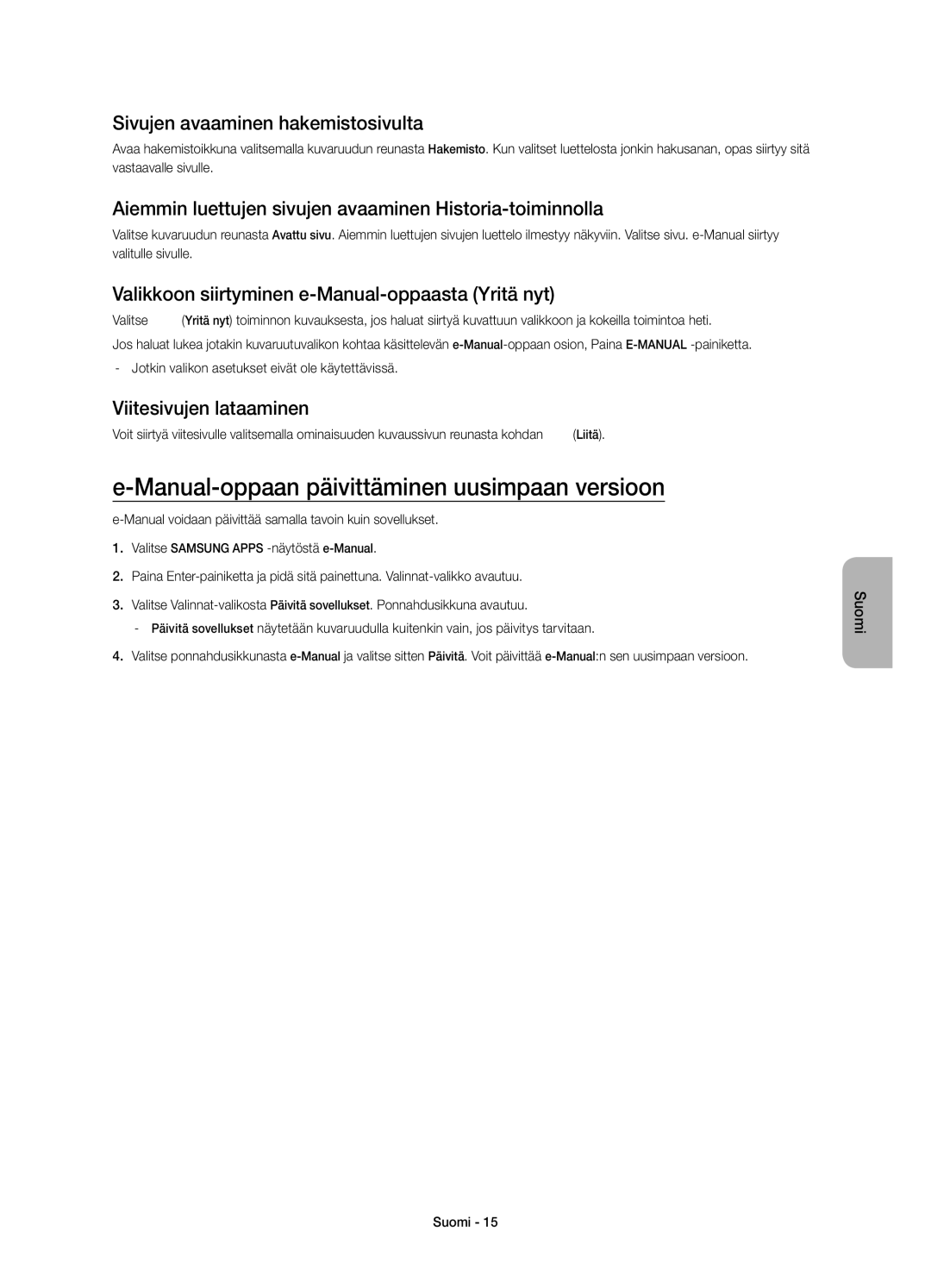 Samsung UE22H5605AKXXE, UE22H5615AKXXE Manual-oppaan päivittäminen uusimpaan versioon, Sivujen avaaminen hakemistosivulta 