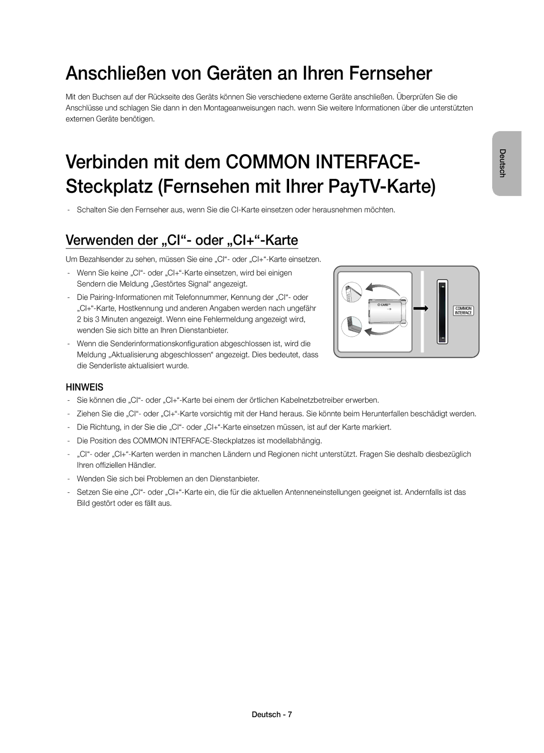 Samsung UE22H5680SSXZG, UE22H5670SSXZG manual Anschließen von Geräten an Ihren Fernseher, Verwenden der „CI- oder „CI+-Karte 