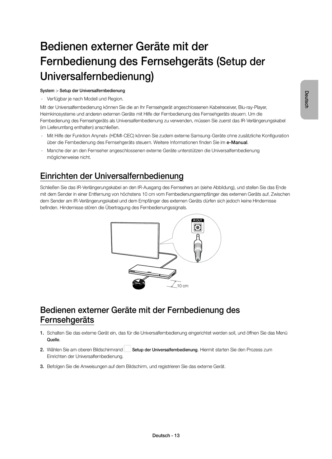 Samsung UE22H5680SSXZG, UE22H5670SSXZG manual Einrichten der Universalfernbedienung 