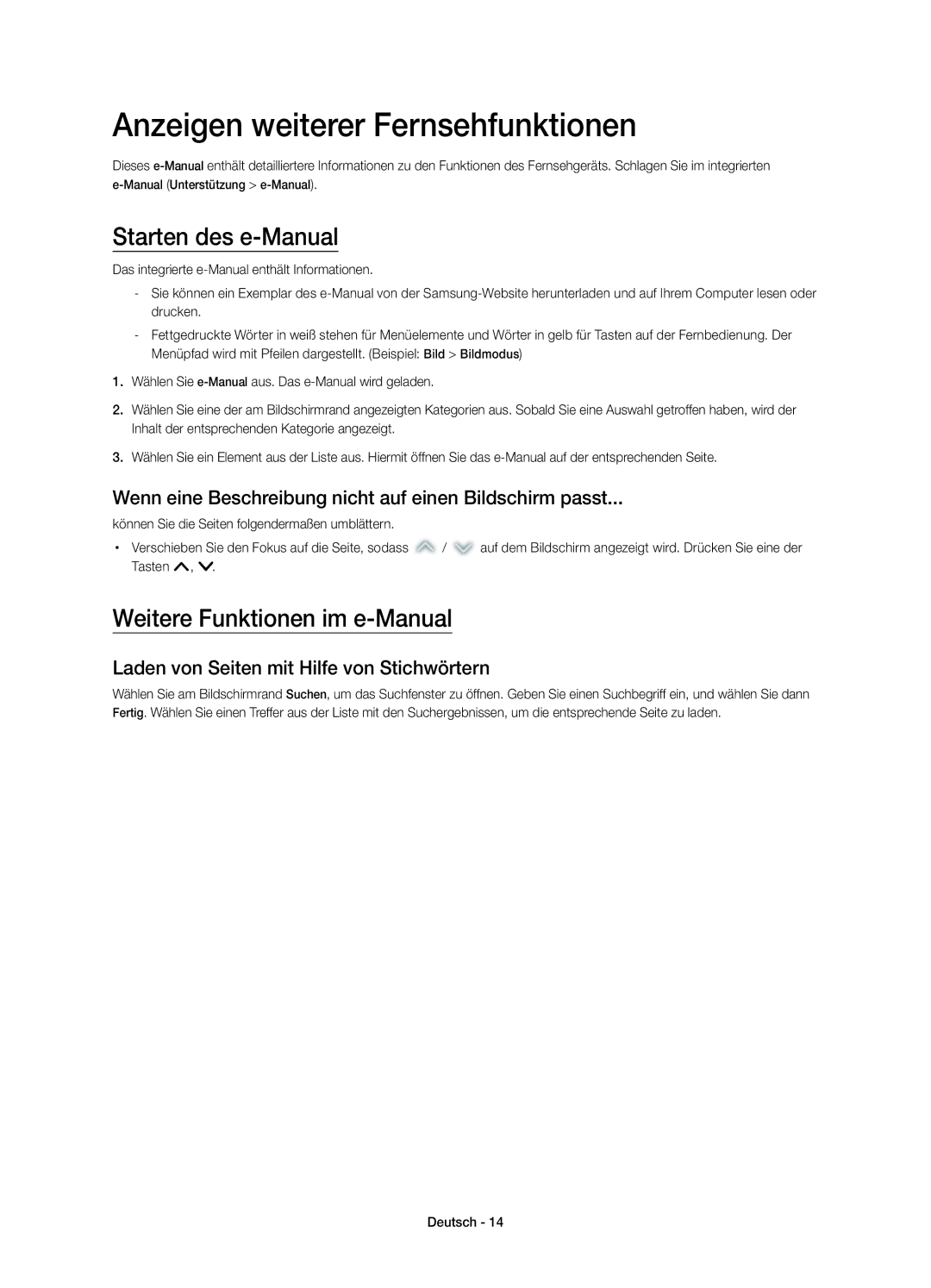 Samsung UE22H5670SSXZG manual Anzeigen weiterer Fernsehfunktionen, Starten des e-Manual, Weitere Funktionen im e-Manual 