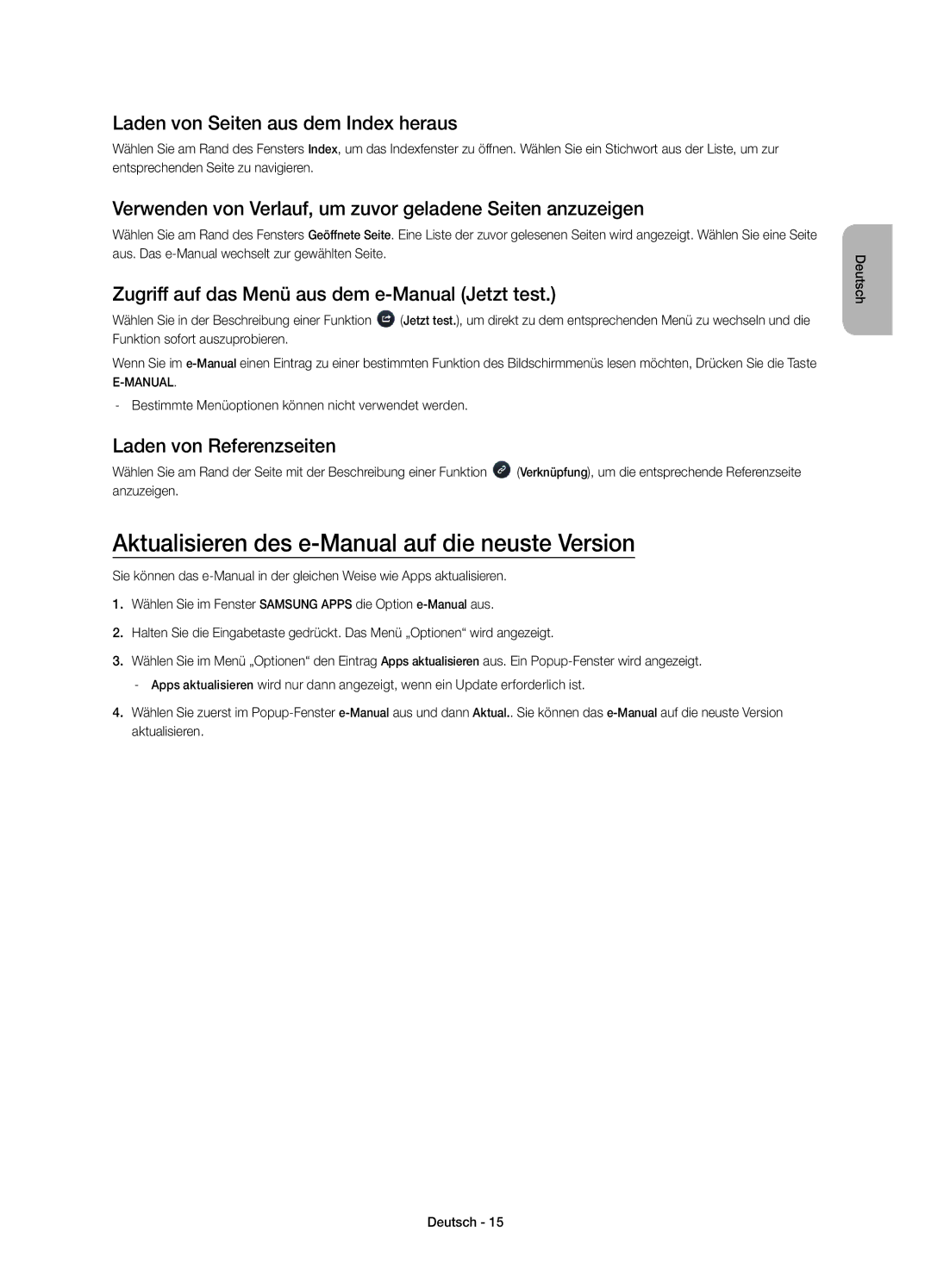 Samsung UE22H5680SSXZG manual Aktualisieren des e-Manual auf die neuste Version, Laden von Seiten aus dem Index heraus 