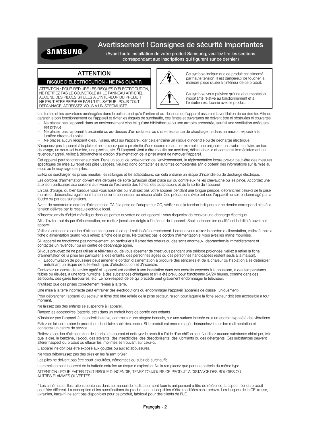 Samsung UE22H5670SSXZG, UE22H5680SSXZG manual Avertissement ! Consignes de sécurité importantes, Français 