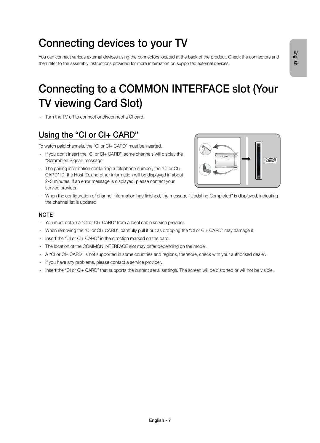 Samsung UE22H5680SSXZG, UE22H5670SSXZG manual Connecting devices to your TV, Using the CI or CI+ Card 