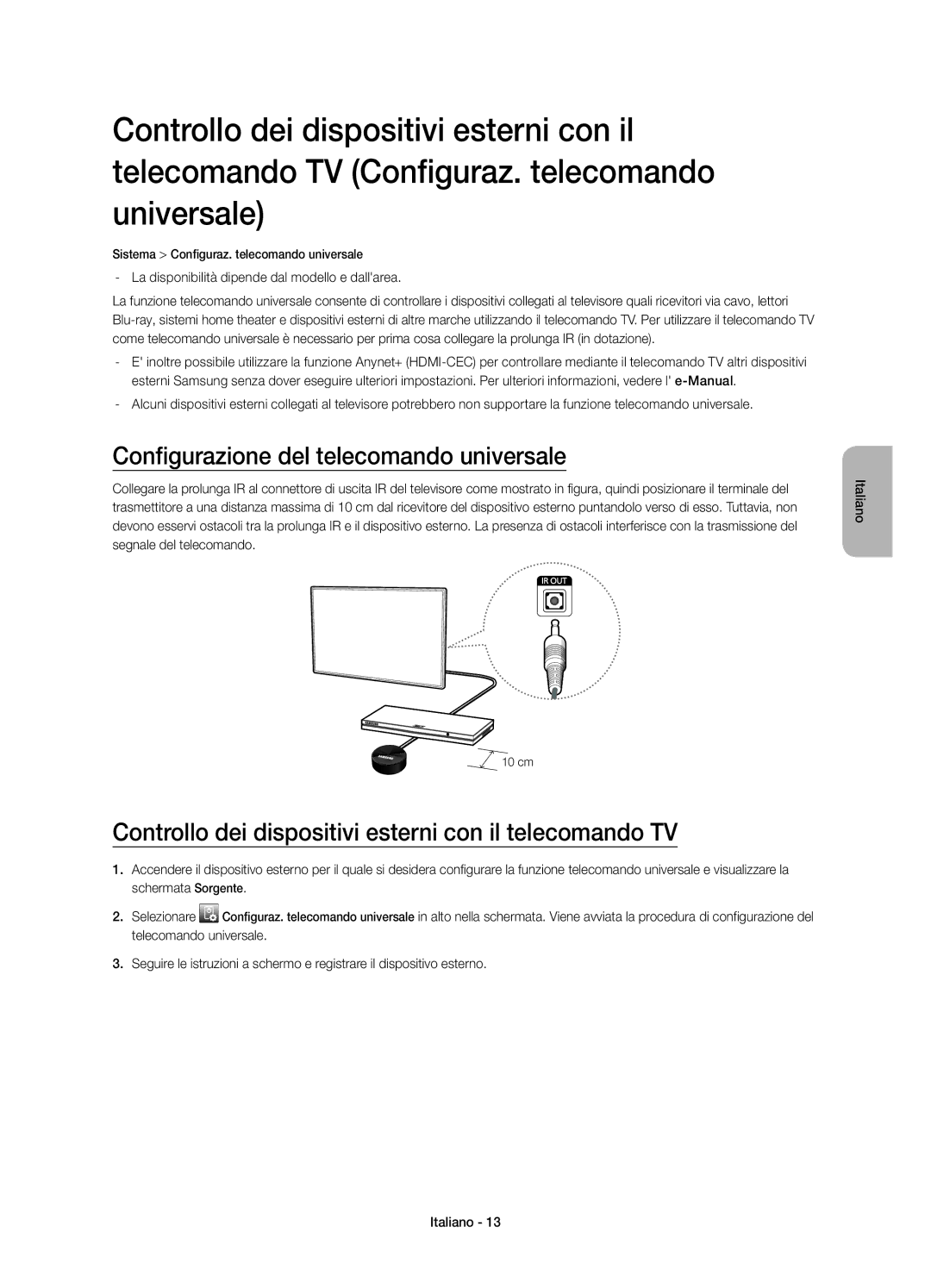 Samsung UE22H5680SSXZG Configurazione del telecomando universale, Controllo dei dispositivi esterni con il telecomando TV 