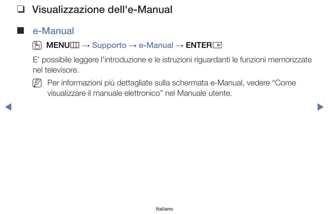 Samsung UE32K4100AWXXH, UE22K5000AKXZG manual Visualizzazione delle-Manual, OO MENUm → Supporto → e-Manual → Entere 