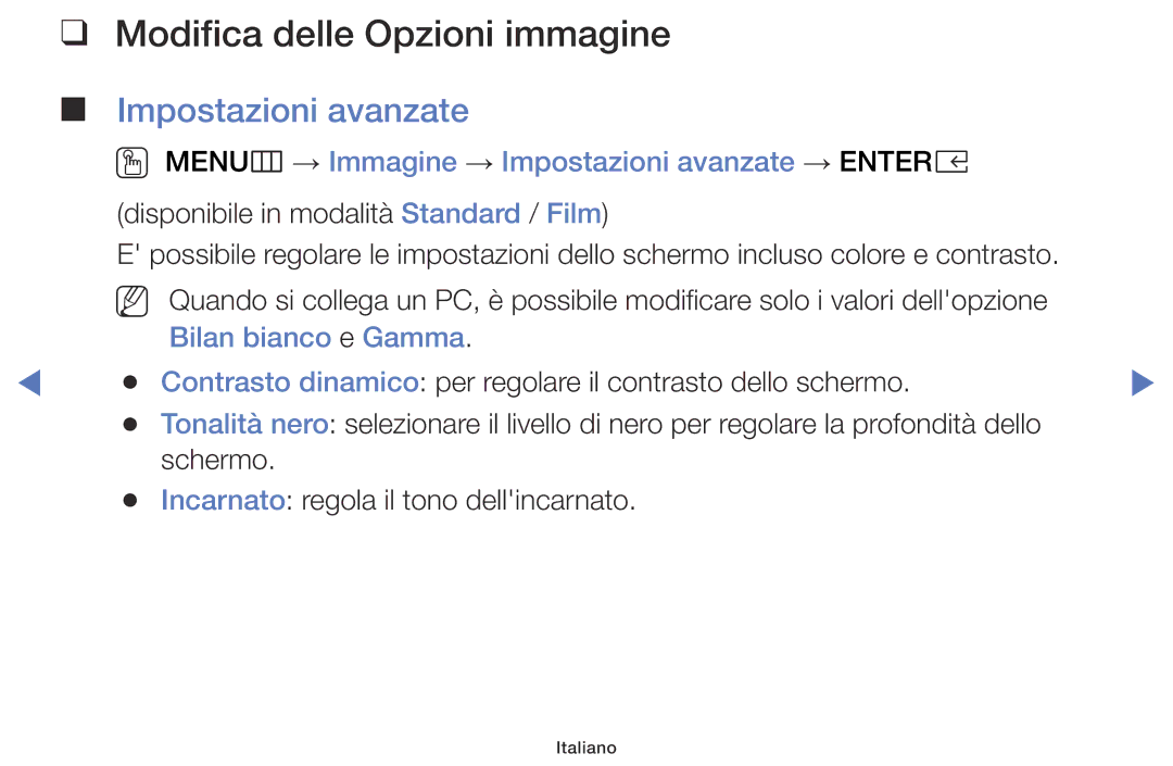 Samsung UE40K5100AWXXH, UE22K5000AKXZG, UE32K4100AWXXH manual Modifica delle Opzioni immagine, Impostazioni avanzate 