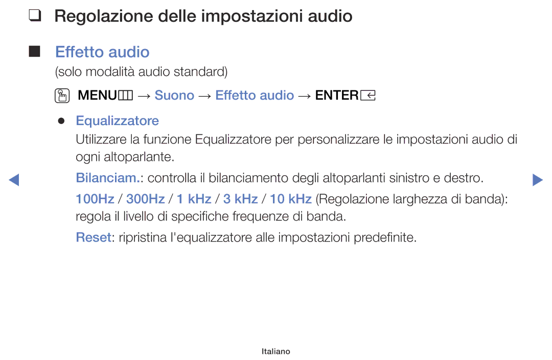 Samsung UE22K5000AKXZT, UE22K5000AKXZG, UE32K4100AWXXH, UE32K5100AWXXH Regolazione delle impostazioni audio, Effetto audio 