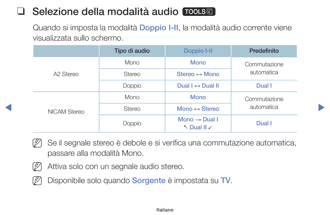 Samsung UE32K5100AWXXH, UE22K5000AKXZG, UE32K4100AWXXH, UE49K5100AWXXH manual Selezione della modalità audio t, Nn Nn 