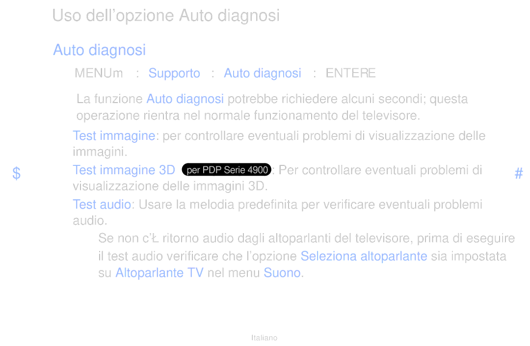 Samsung UE22K5000AWXXH, UE32J4000AKXZT, UE40J5100AKXZT manual Uso dellopzione Auto diagnosi 