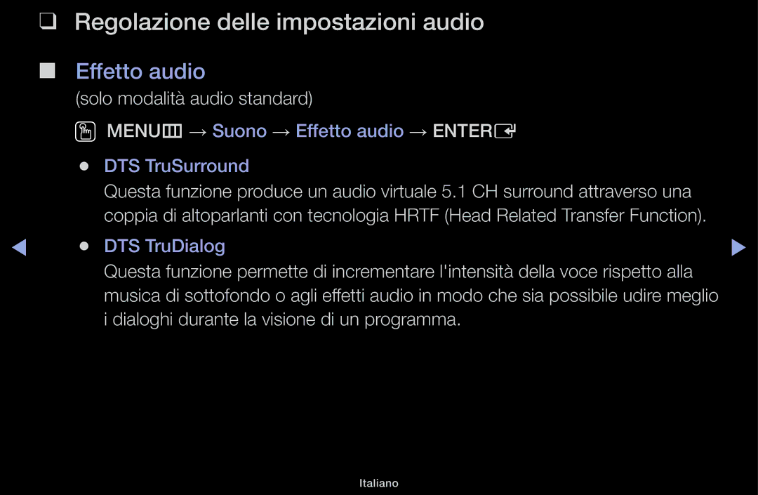 Samsung UE32J4000AKXZT, UE22K5000AWXXH, UE40J5100AKXZT manual Regolazione delle impostazioni audio, Effetto audio 