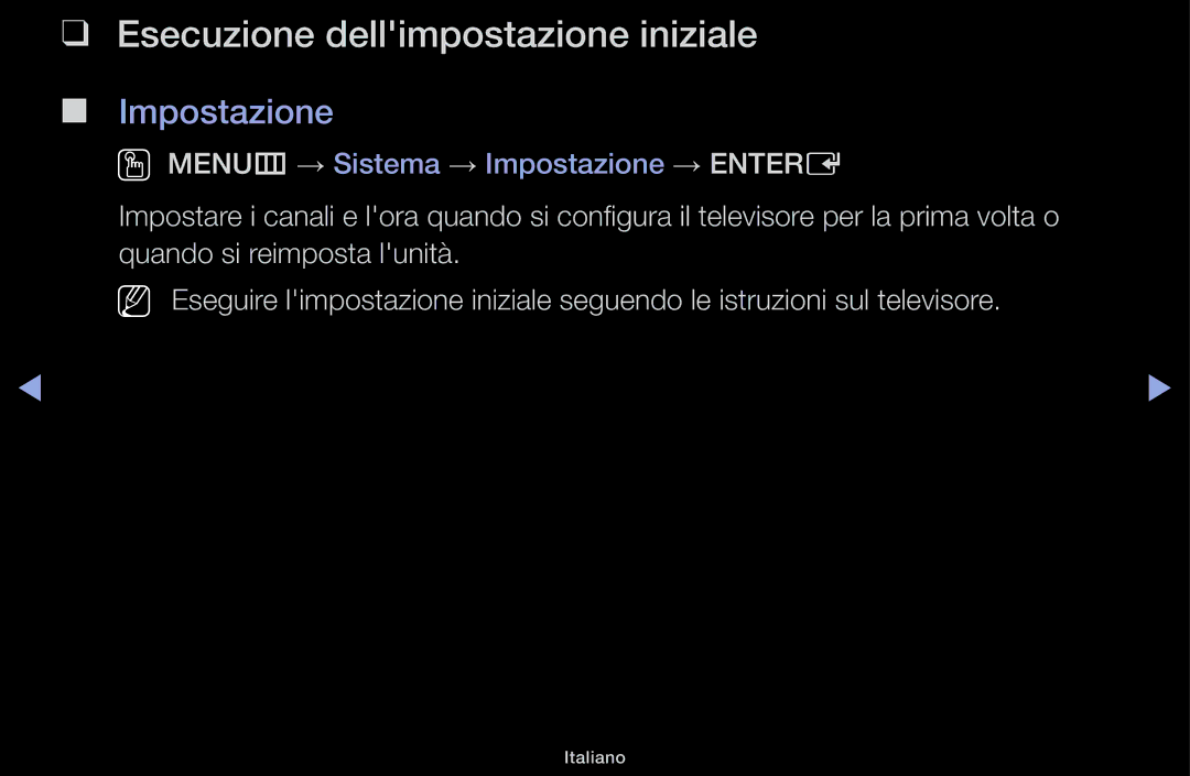 Samsung UE40J5100AKXZT, UE22K5000AWXXH, UE32J4000AKXZT manual Esecuzione dellimpostazione iniziale, Impostazione 