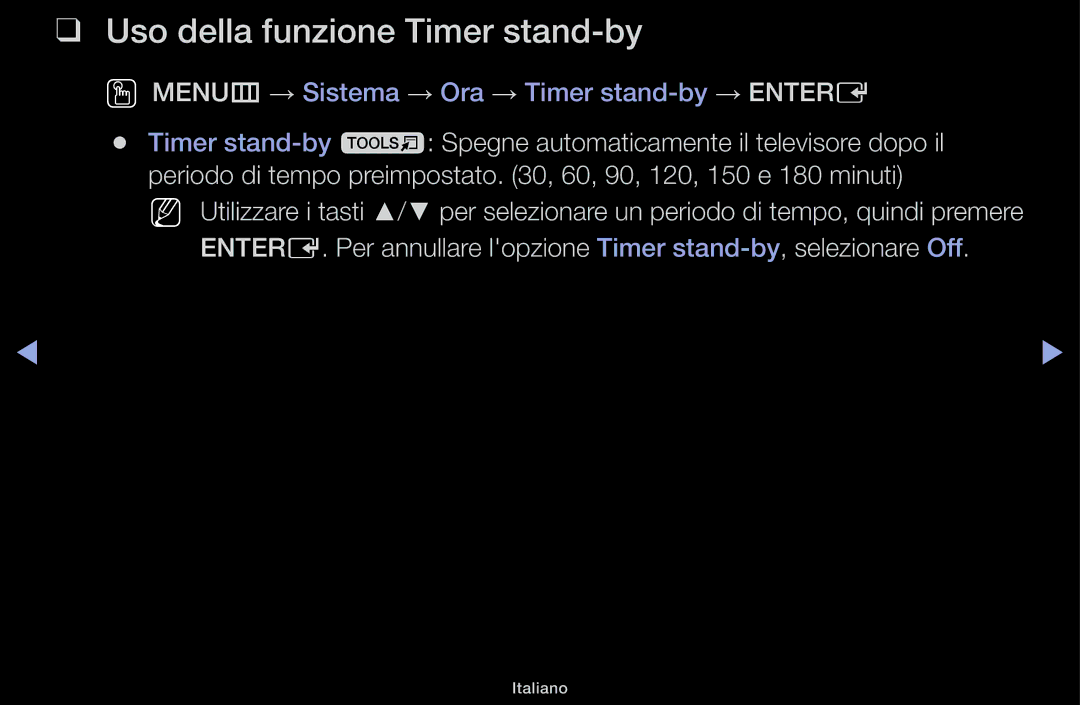 Samsung UE32J4000AKXZT, UE22K5000AWXXH, UE40J5100AKXZT manual Uso della funzione Timer stand-by 