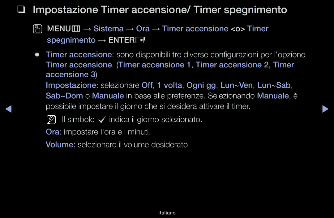 Samsung UE40J5100AKXZT, UE22K5000AWXXH, UE32J4000AKXZT manual Impostazione Timer accensione/ Timer spegnimento 