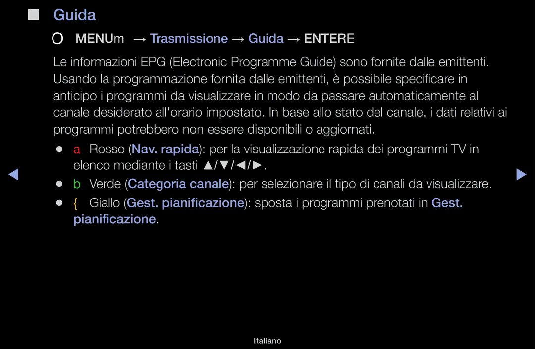 Samsung UE22K5000AWXXH, UE32J4000AKXZT, UE40J5100AKXZT manual OO MENUm → Trasmissione → Guida → Entere 