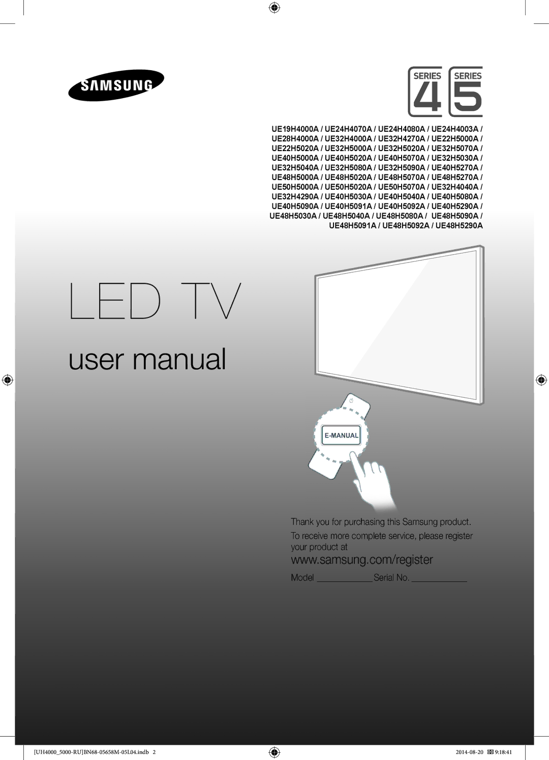 Samsung UE24H4070AUXRU manual Led Tv 