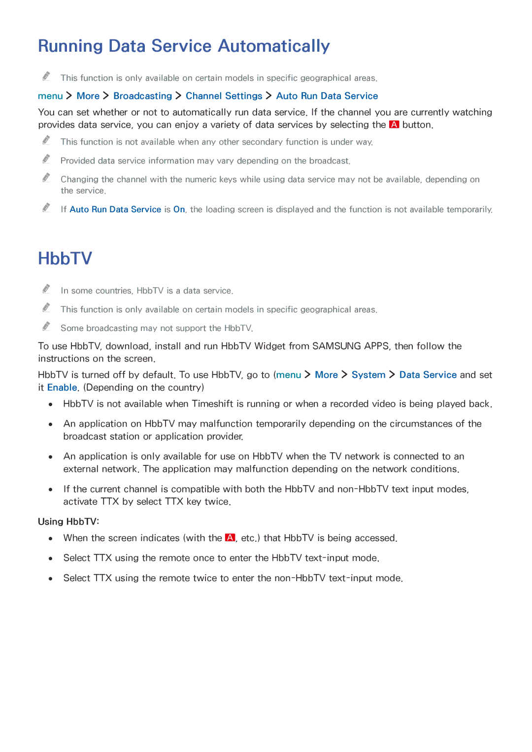 Samsung UE40LS001AUXXU, UE24LS001AUXZG, UE40LS001AUXZG, UE32LS001FUXZG manual Running Data Service Automatically, HbbTV 
