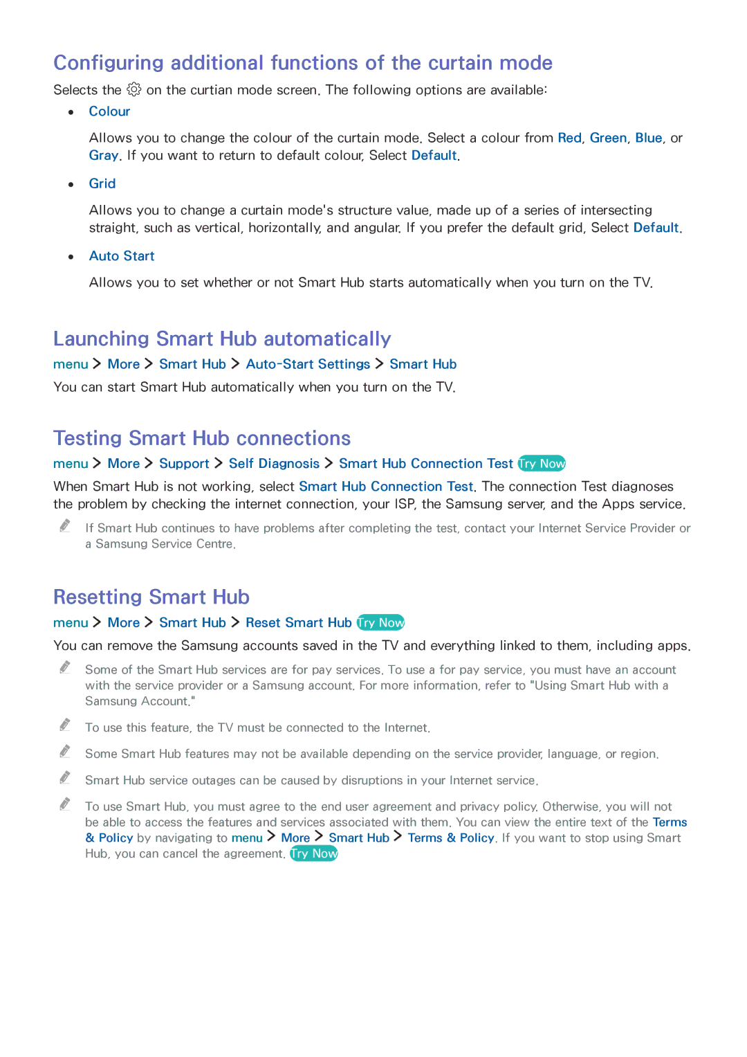 Samsung UE24LS001BUXXU manual Configuring additional functions of the curtain mode, Launching Smart Hub automatically 