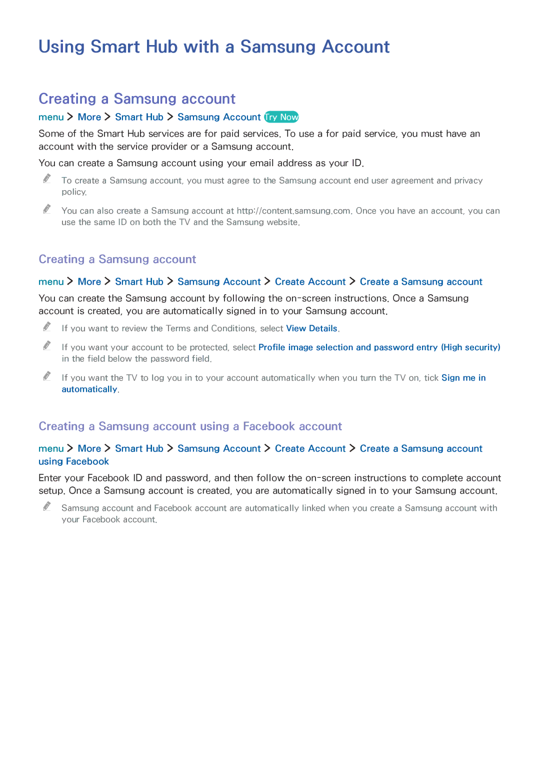 Samsung UE32LS001CUXXE, UE24LS001AUXZG, UE40LS001AUXZG Using Smart Hub with a Samsung Account, Creating a Samsung account 