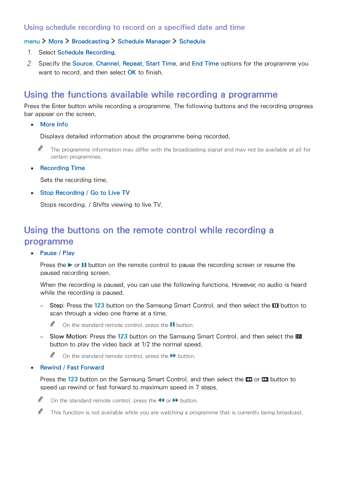 Samsung UE32LS001FUXXU manual Using the functions available while recording a programme, More Info, Recording Time 