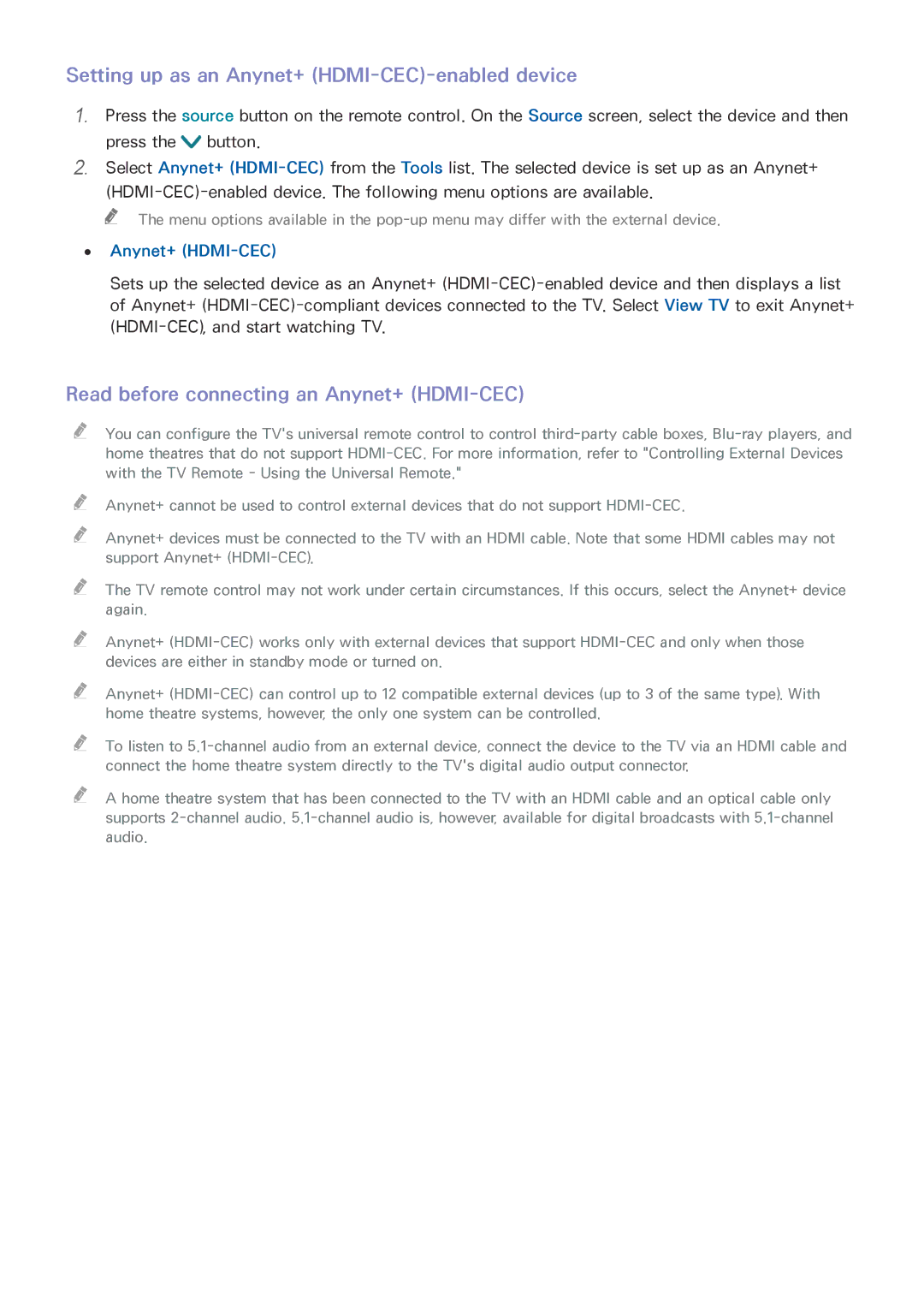 Samsung UE24LS001BUXXU manual Setting up as an Anynet+ HDMI-CEC-enabled device, Read before connecting an Anynet+ HDMI-CEC 