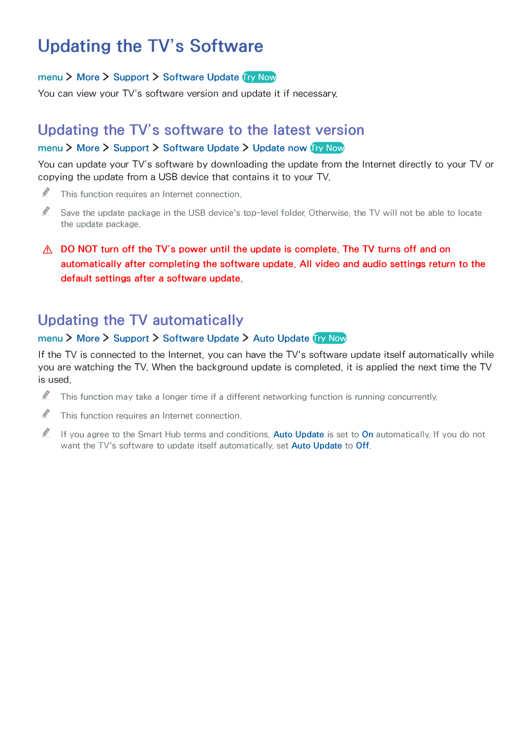 Samsung UE32LS001CUXXE, UE24LS001AUXZG manual Updating the TV’s Software, Updating the TV’s software to the latest version 