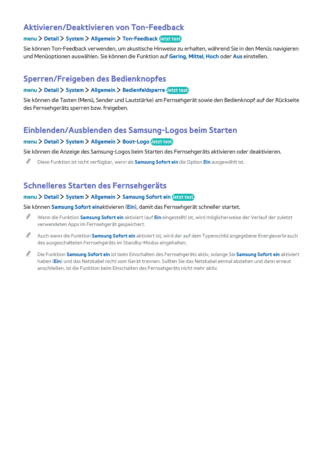 Samsung UE32LS001CUXZG, UE24LS001AUXZG manual Aktivieren/Deaktivieren von Ton-Feedback, Sperren/Freigeben des Bedienknopfes 