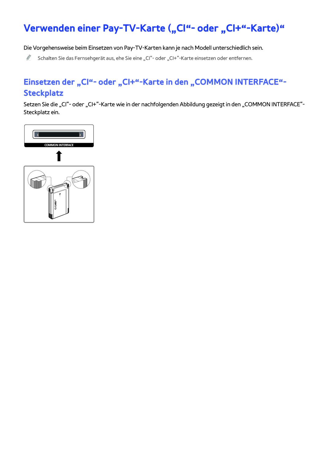 Samsung UE40LS001AUXZG, UE24LS001AUXZG, UE32LS001FUXZG, UE40LS001CUXZG Verwenden einer Pay-TV-Karte „CI- oder „CI+-Karte 