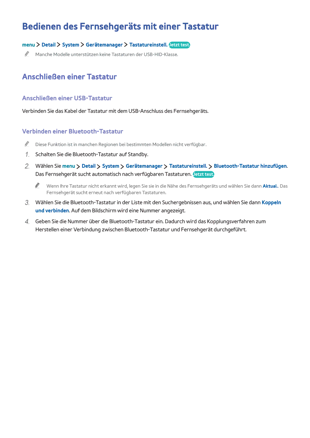 Samsung UE32LS001AUXZG, UE24LS001AUXZG manual Bedienen des Fernsehgeräts mit einer Tastatur, Anschließen einer Tastatur 