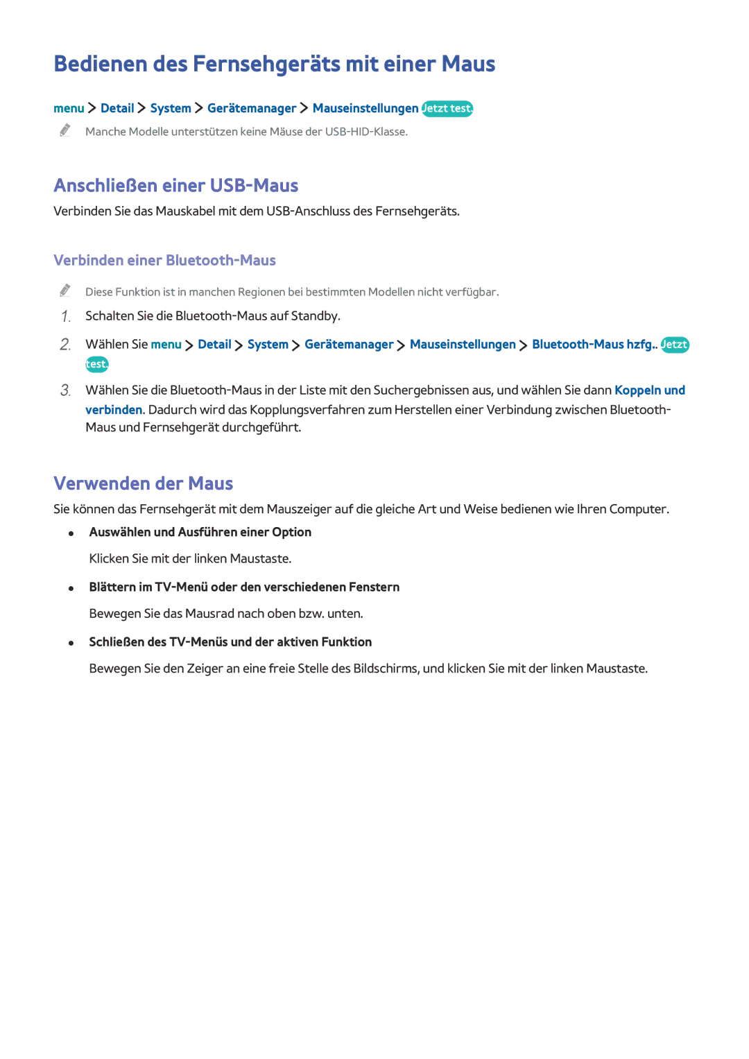 Samsung UE40LS001AUXZG manual Bedienen des Fernsehgeräts mit einer Maus, Anschließen einer USB-Maus, Verwenden der Maus 