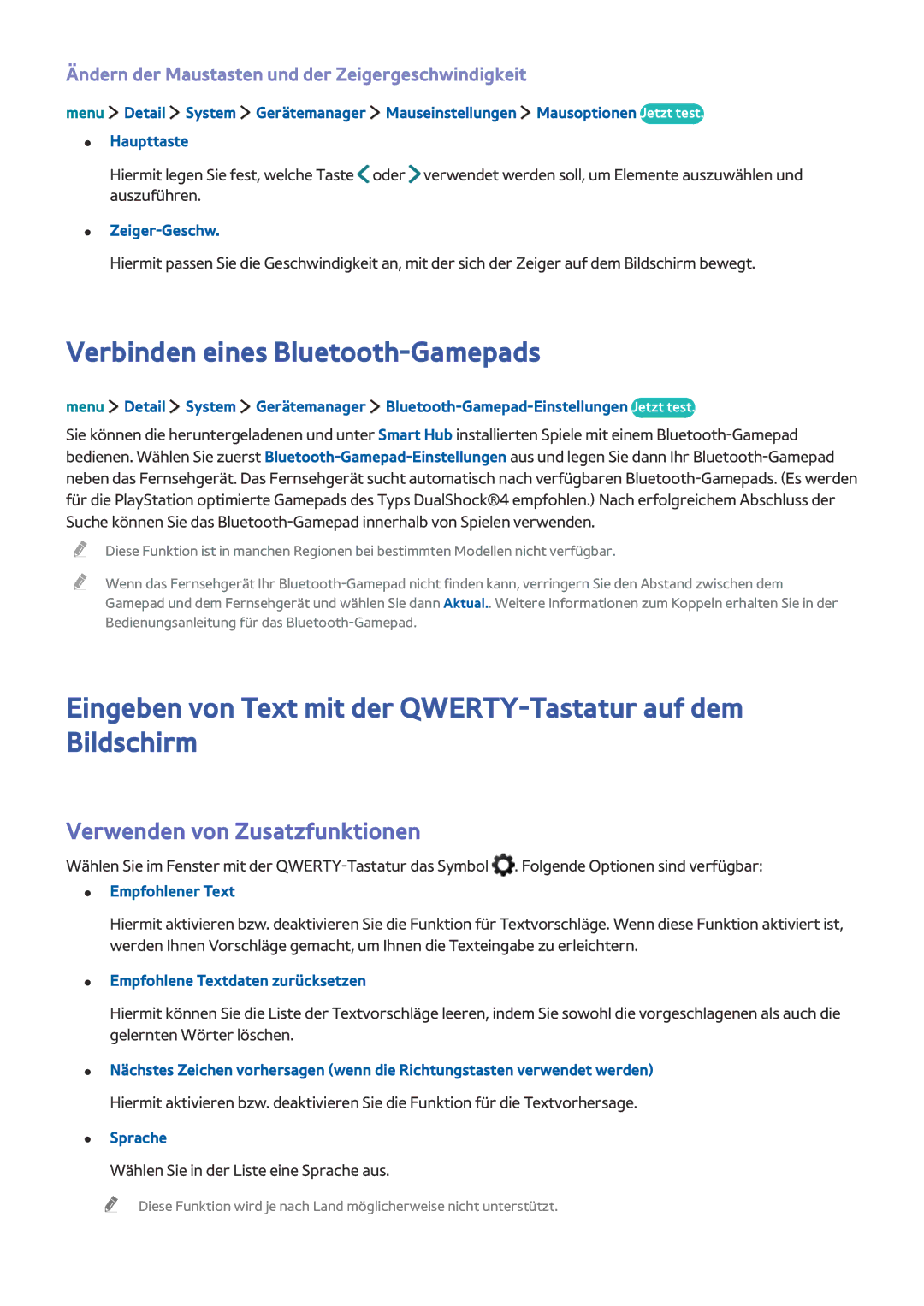 Samsung UE32LS001FUXZG, UE24LS001AUXZG, UE40LS001AUXZG Verbinden eines Bluetooth-Gamepads, Verwenden von Zusatzfunktionen 