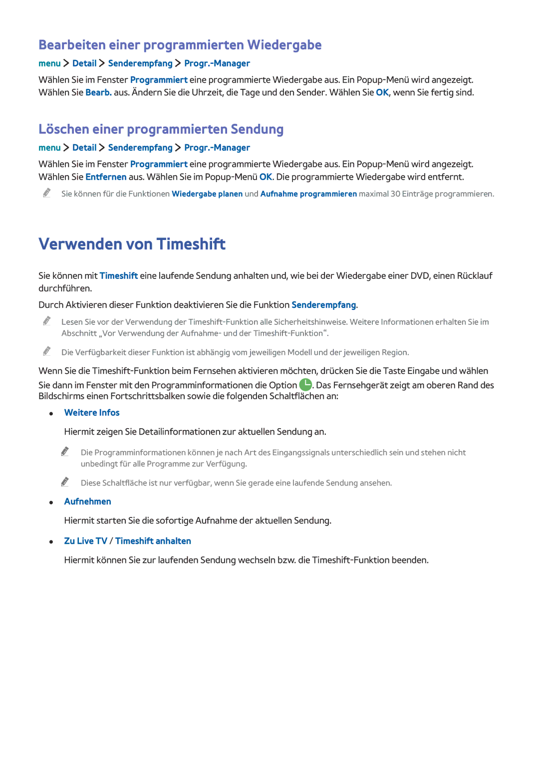 Samsung UE32LS001DUXZG, UE24LS001AUXZG manual Verwenden von Timeshift, Bearbeiten einer programmierten Wiedergabe, Aufnehmen 