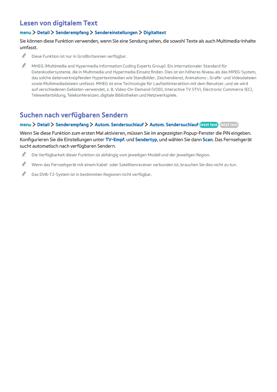 Samsung UE32LS001CUXZG, UE24LS001AUXZG, UE40LS001AUXZG manual Lesen von digitalem Text, Suchen nach verfügbaren Sendern 