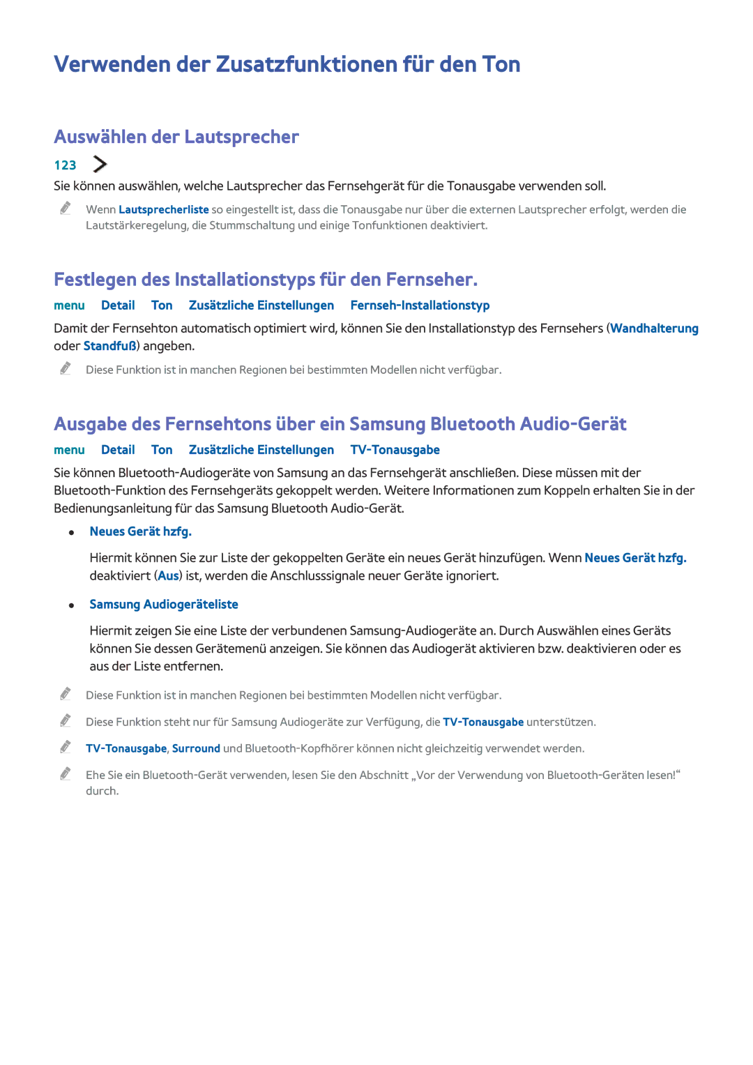 Samsung UE24LS001BUXZG, UE24LS001AUXZG manual Verwenden der Zusatzfunktionen für den Ton, Auswählen der Lautsprecher 