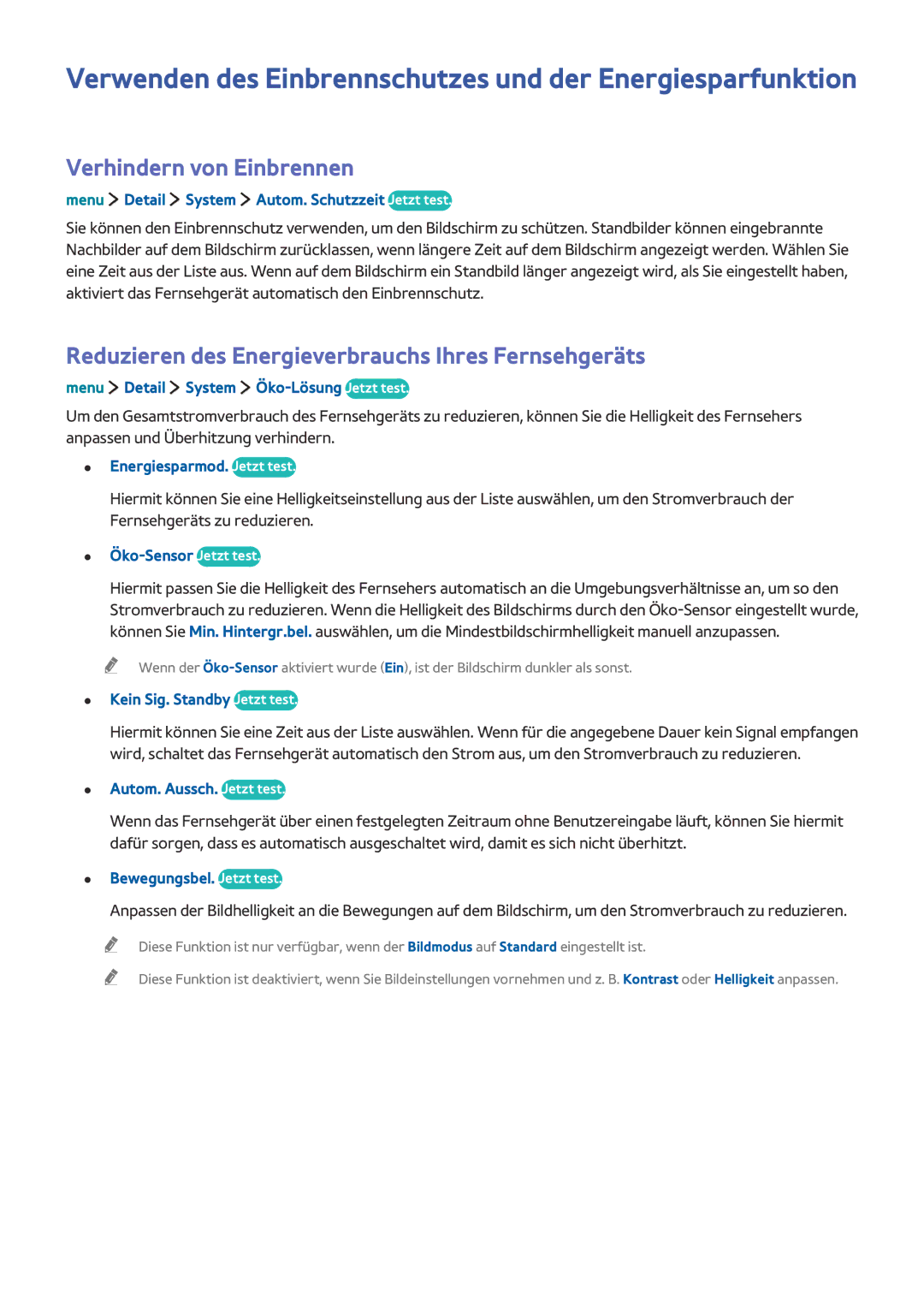 Samsung UE24LS001BUXZG manual Verwenden des Einbrennschutzes und der Energiesparfunktion, Verhindern von Einbrennen 