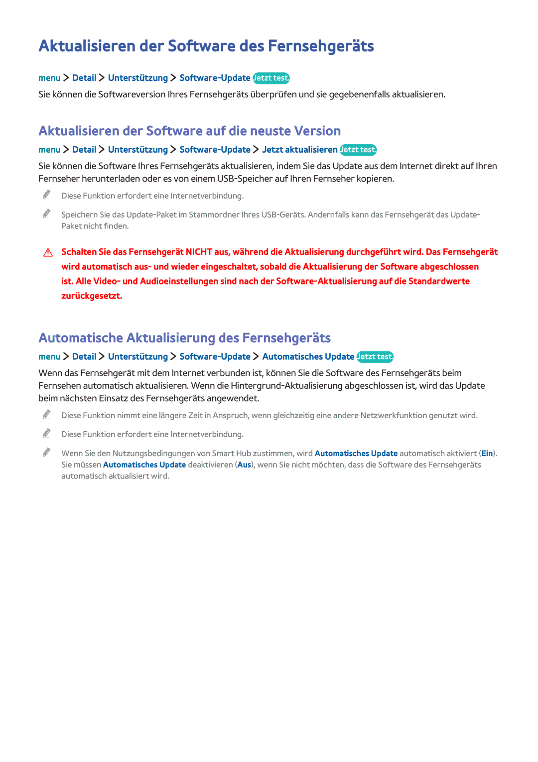 Samsung UE24LS001AUXZG Aktualisieren der Software des Fernsehgeräts, Aktualisieren der Software auf die neuste Version 