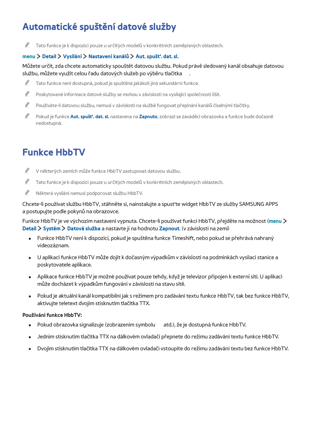 Samsung UE40LS001AUXXU, UE24LS001AUXZG, UE40LS001AUXZG, UE32LS001FUXZG manual Automatické spuštění datové služby, Funkce HbbTV 