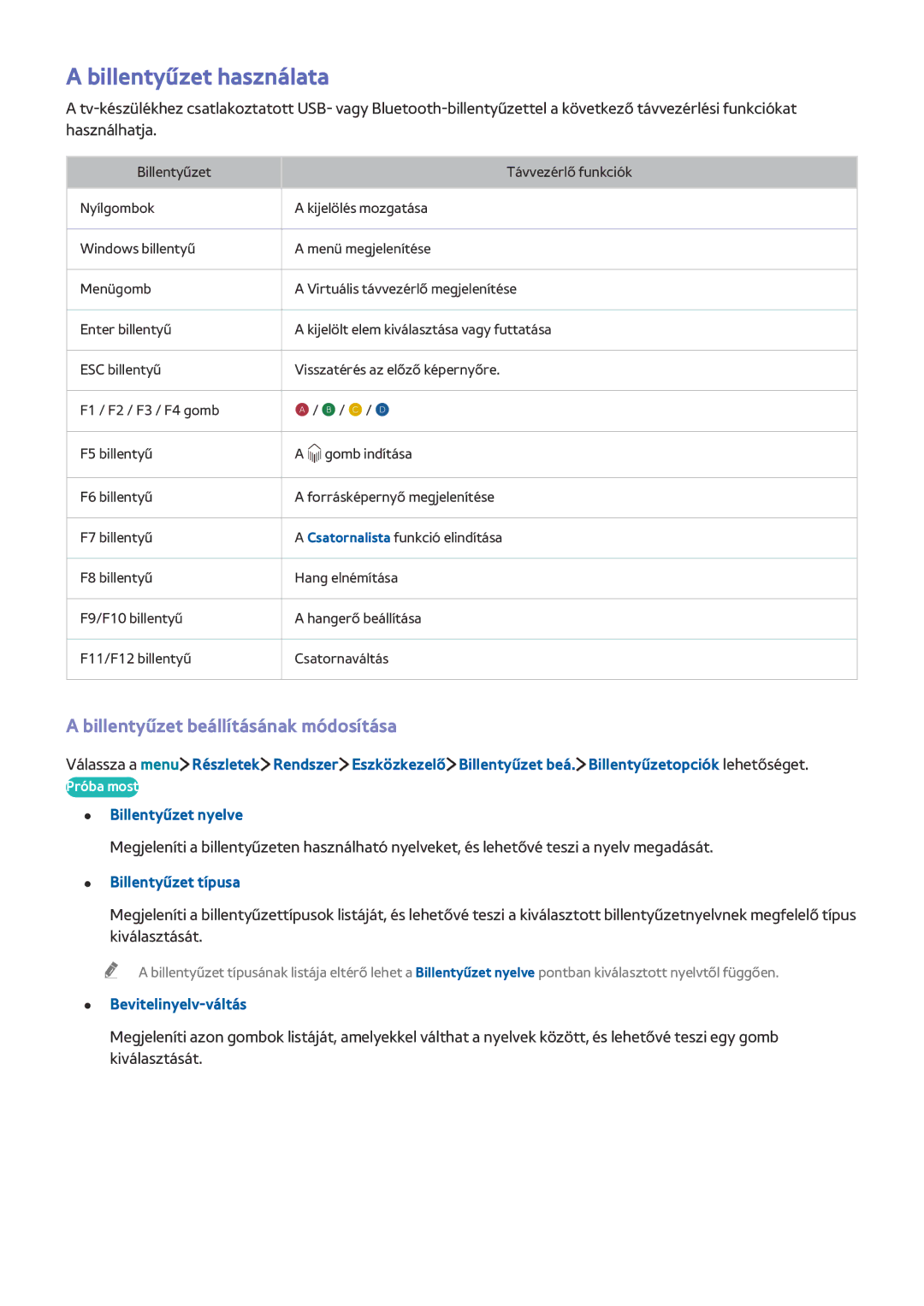 Samsung UE32LS001FSXXN, UE24LS001AUXZG Billentyűzet használata, Billentyűzet beállításának módosítása, Billentyűzet nyelve 