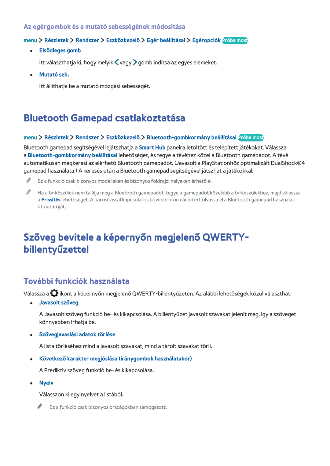 Samsung UE32LS001DUXXE, UE24LS001AUXZG, UE40LS001AUXZG manual Bluetooth Gamepad csatlakoztatása, További funkciók használata 