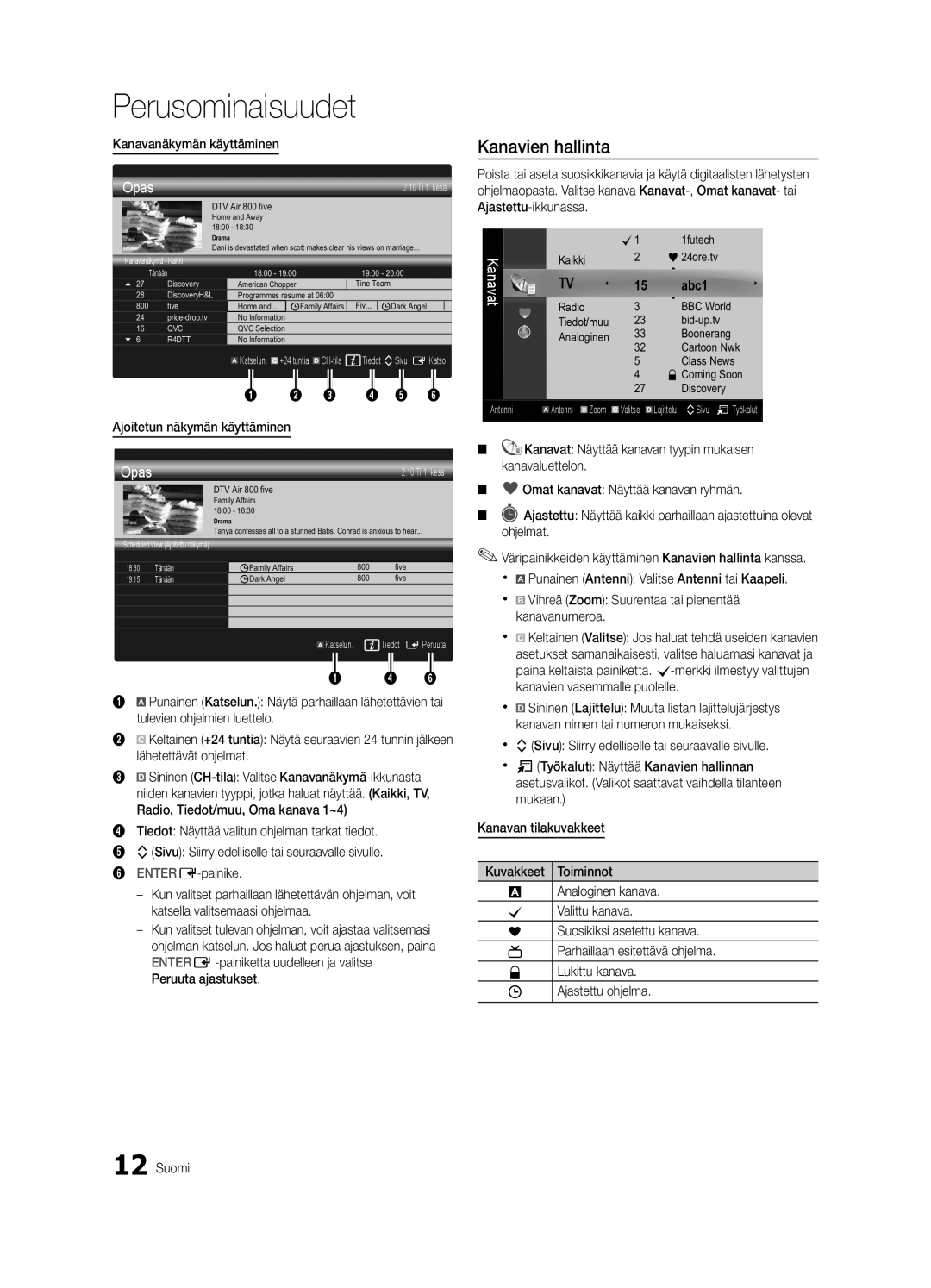 Samsung UE26C4000PWXZG, UE22C4000PWXZG manual Kanavien hallinta, Kanavanäkymän käyttäminen, Ajoitetun näkymän käyttäminen 