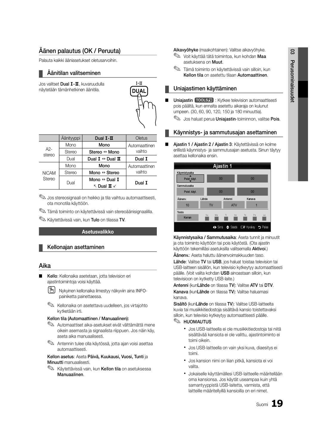 Samsung UE22C4015PWXXE, UE26C4000PWXZG, UE22C4000PWXZG, UE22C4010PWXZG, UE26C4000PWXXC manual Äänen palautus OK / Peruuta, Aika 