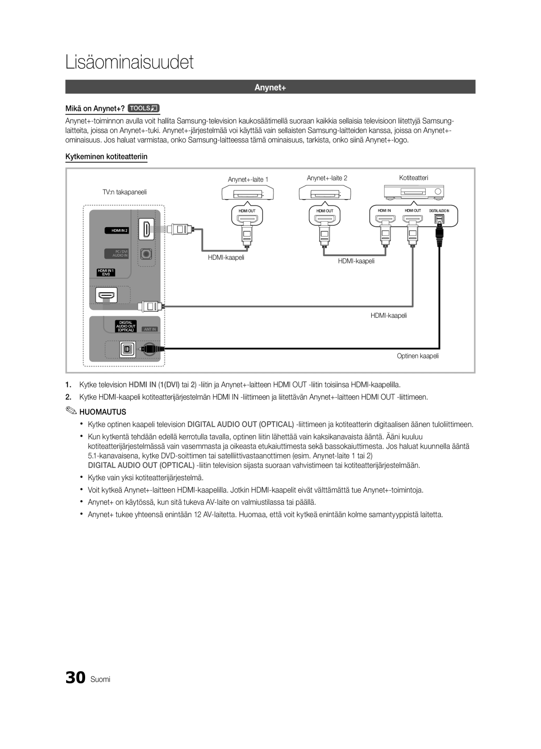 Samsung UE26C4000PWXZG, UE22C4000PWXZG, UE22C4010PWXZG, UE26C4000PWXXC manual Mikä on Anynet+? t, Kytkeminen kotiteatteriin 