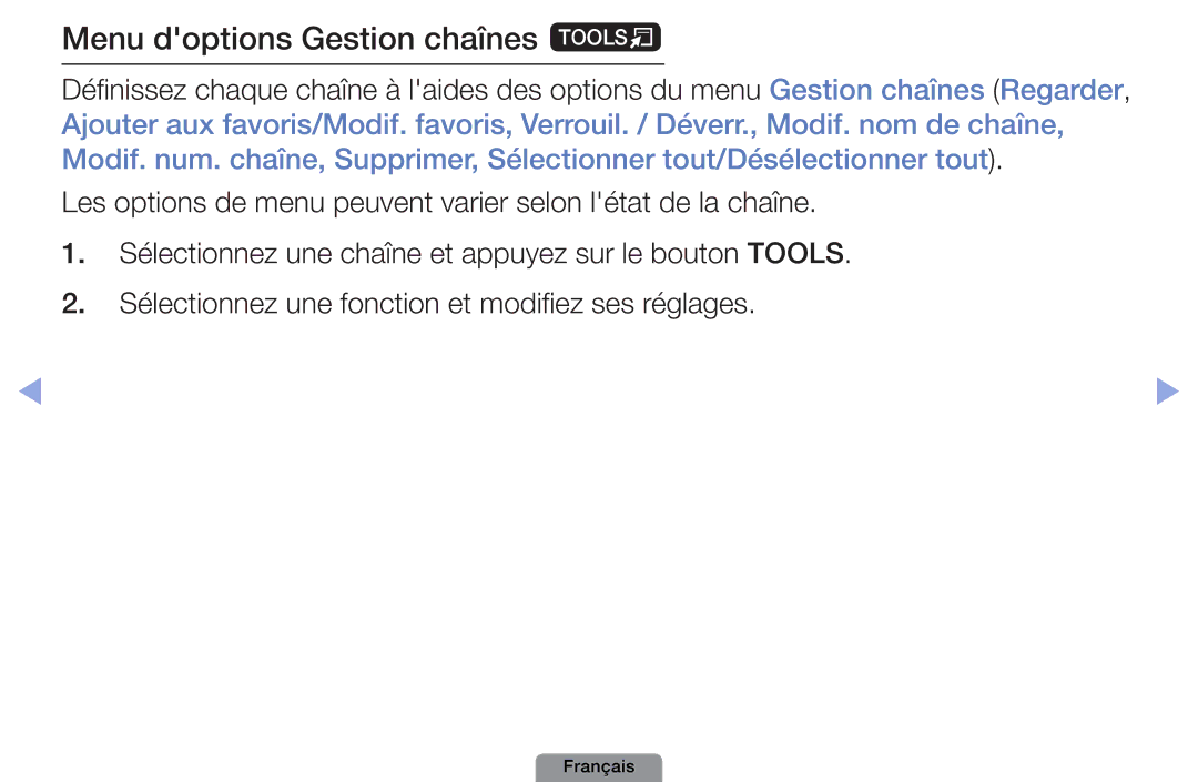 Samsung UE22D5003BWXZF, UE26D4003BWXXC, UE19D4003BWXZF, UE26D4003BWXZF, UE40D5003BWXZF manual Menu doptions Gestion chaînes t 