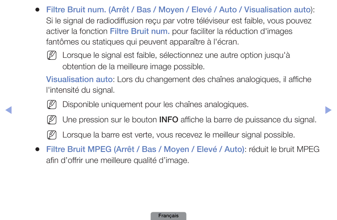 Samsung UE40D5003BWXZF, UE26D4003BWXXC, UE19D4003BWXZF, UE26D4003BWXZF, UE22D5003BWXZF manual Barre de puissance du signal 