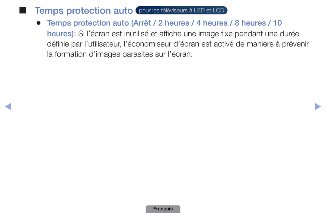 Samsung UE32D4003BWXZF, UE26D4003BWXXC, UE19D4003BWXZF manual Temps protection auto pour les téléviseurs à LED et LCD 