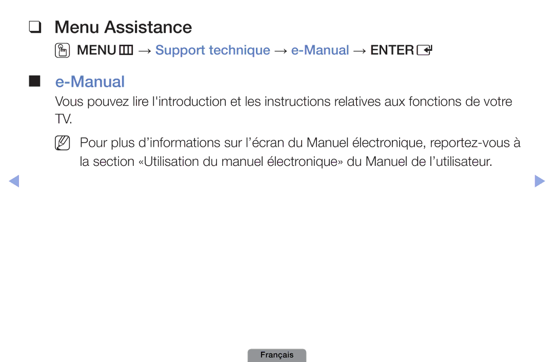 Samsung UE26D4003BWXXC, UE19D4003BWXZF, UE26D4003BWXZF Menu Assistance, OOMENUm → Support technique → e-Manual → Entere 