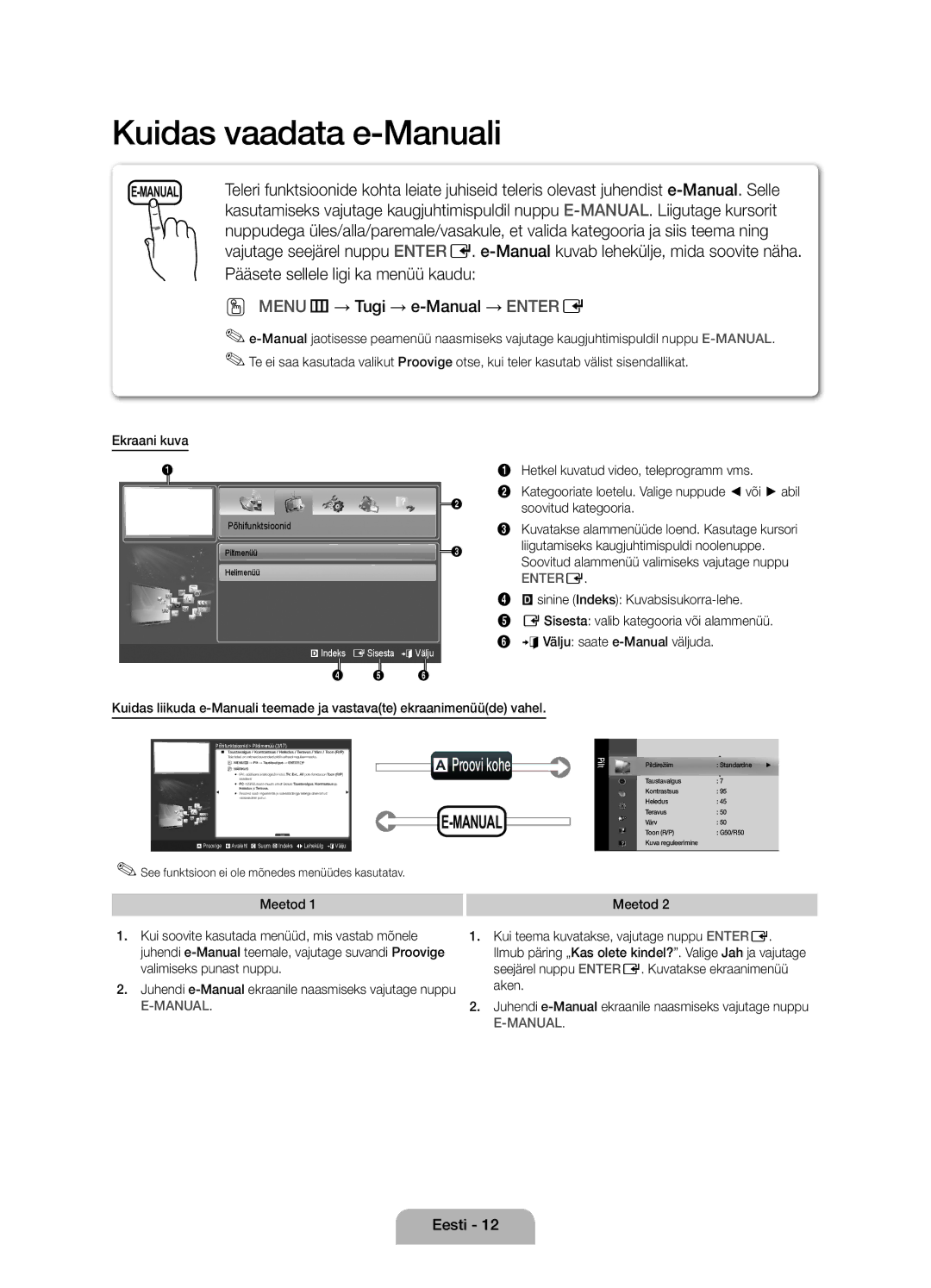 Samsung UE27D5010NWXBT, UE27D5010NWXZG manual AProovi kohe, Ekraani kuva, See funktsioon ei ole mõnedes menüüdes kasutatav 