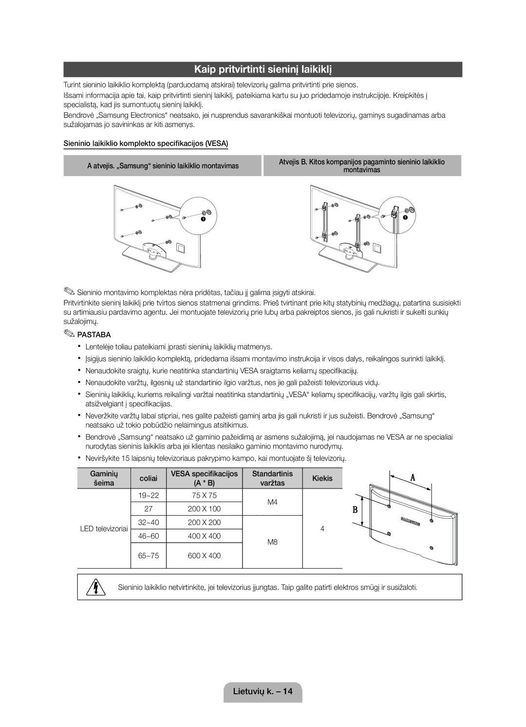 Samsung UE22D5010NWXXC, UE27D5010NWXZG, UE22D5010NWXZG, UE22D5000NWXXC, UE22D5010NWXBT Kaip pritvirtinti sieninį laikiklį 