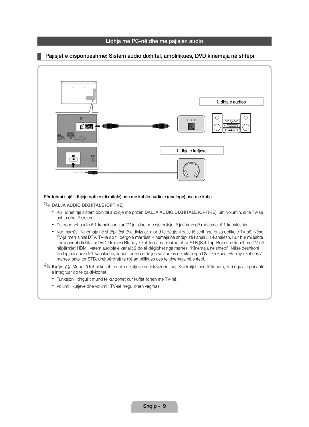 Samsung UE22D5000NWXXH, UE27D5010NWXZG, UE22D5010NWXZG manual Lidhja me PC-në dhe me pajisjen audio, Lidhja e audios 